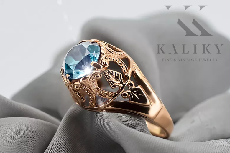 Originálny vinobranie 14K Produkt s ružovým zlatým Aquamarine Ring vintage unikátny VRC080R